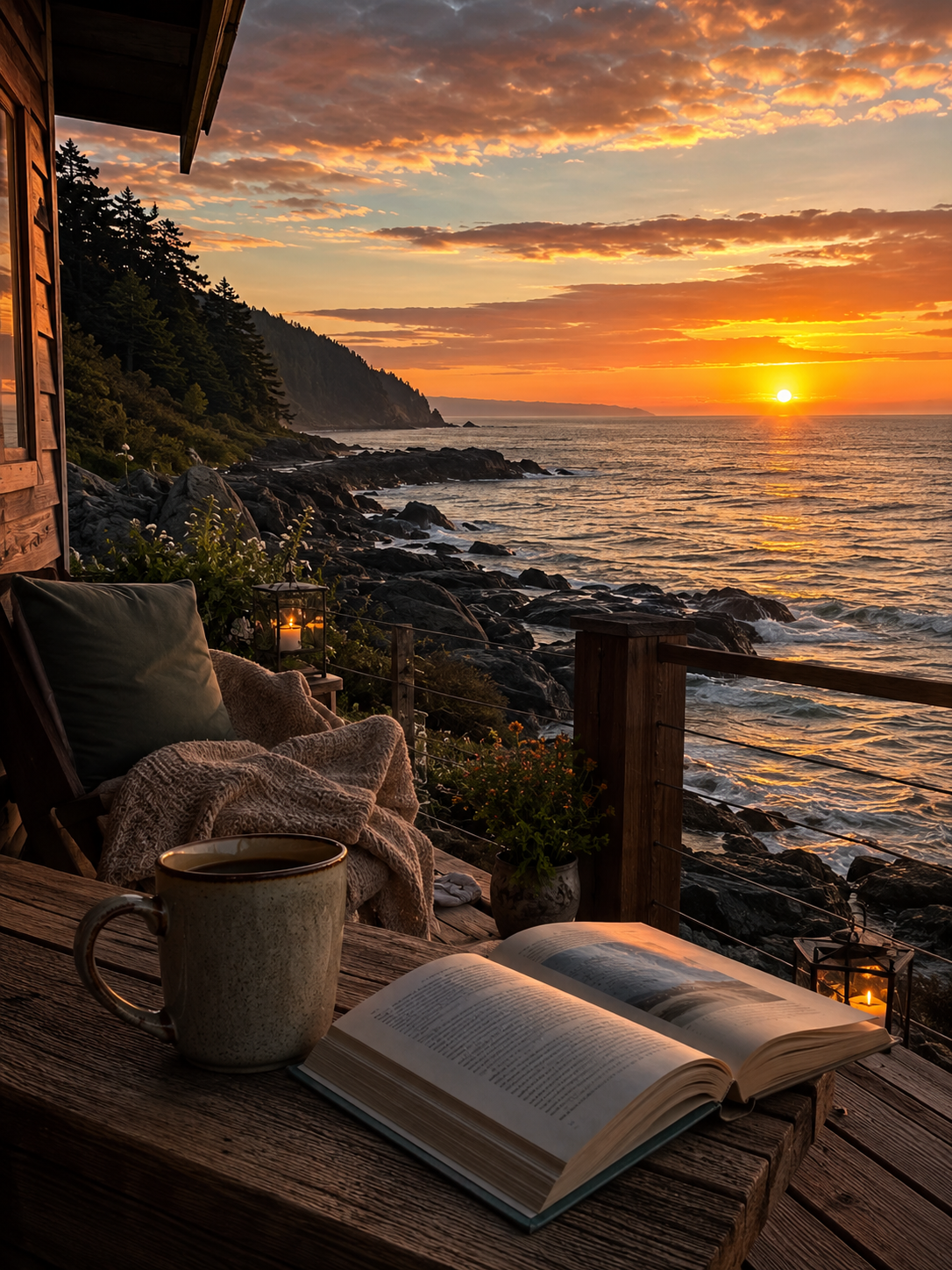 Sunset Reading: Coastal Balcony
