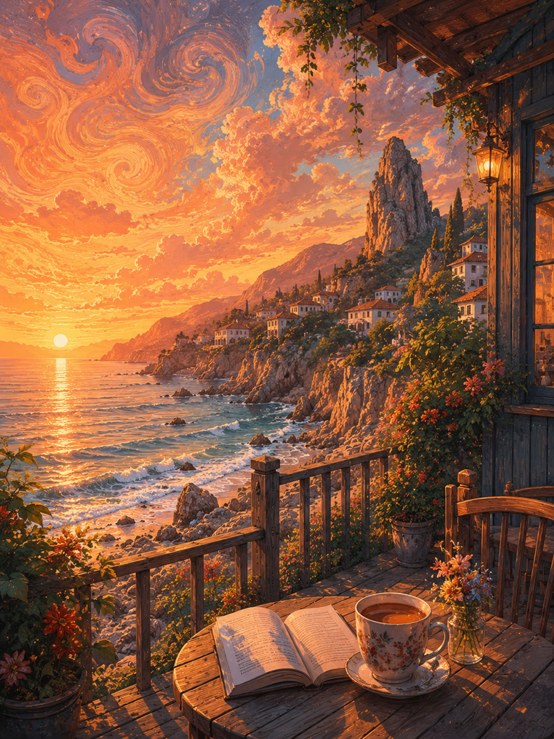 Sunset Reading: Coastal Balcony
