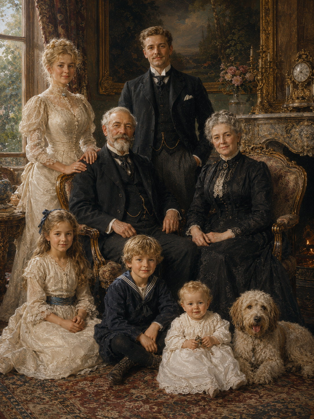 Custom Grand Family Portrait with Pet