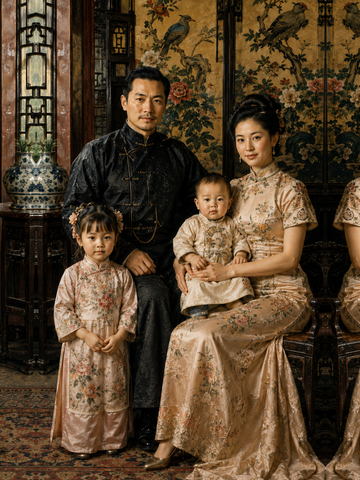 Custom Vintage Asian Family Portrait