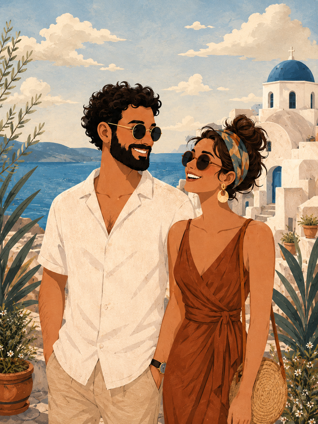 Custom Santorini Couple Portrait