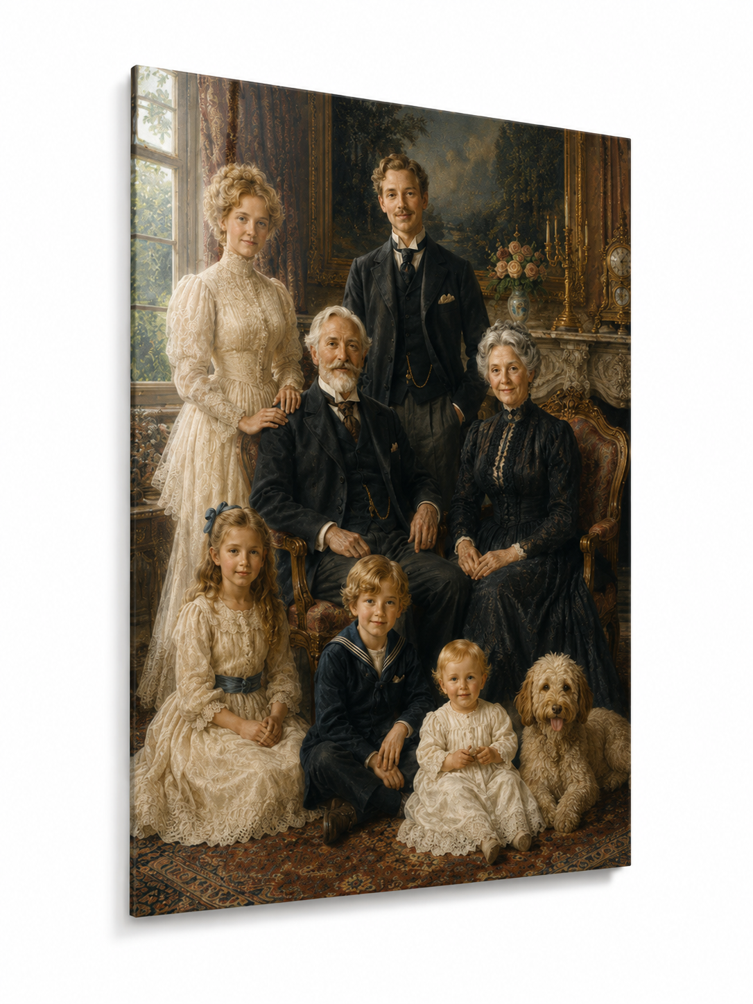 Custom Grand Family Portrait with Pet