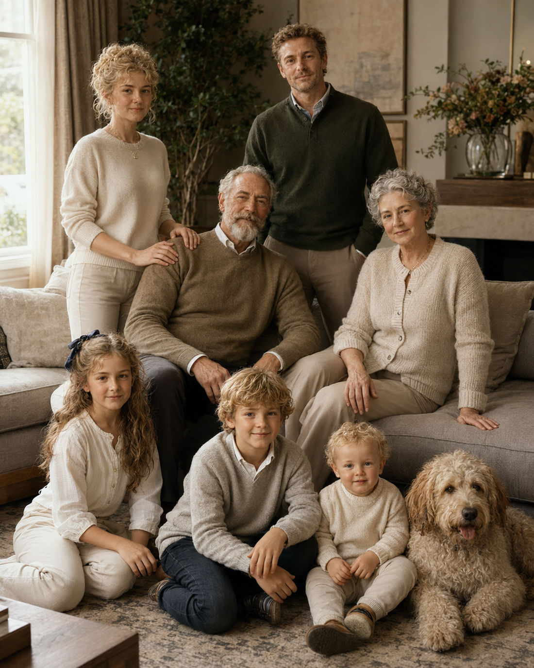 Custom Grand Family Portrait with Pet