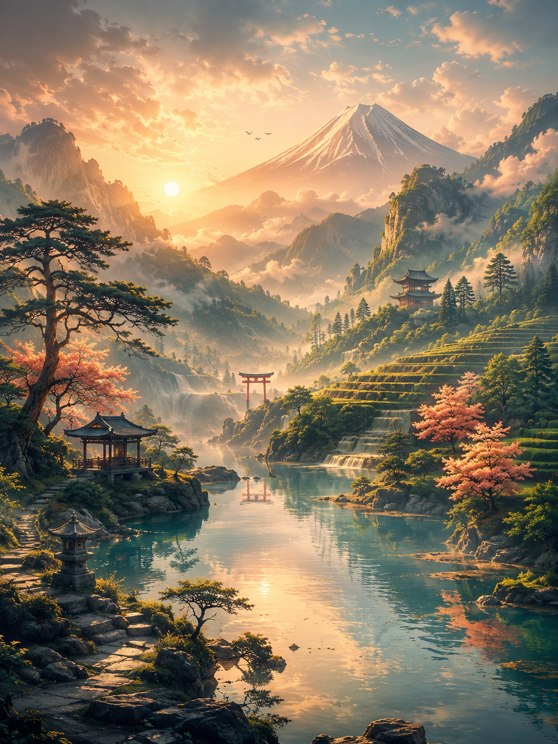 Serene Japanese River Valley